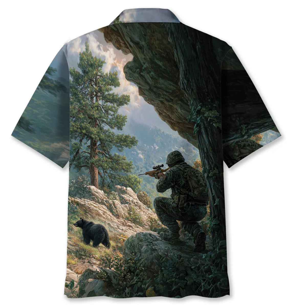 Black Bear Hunting Art Hawaiian Shirt