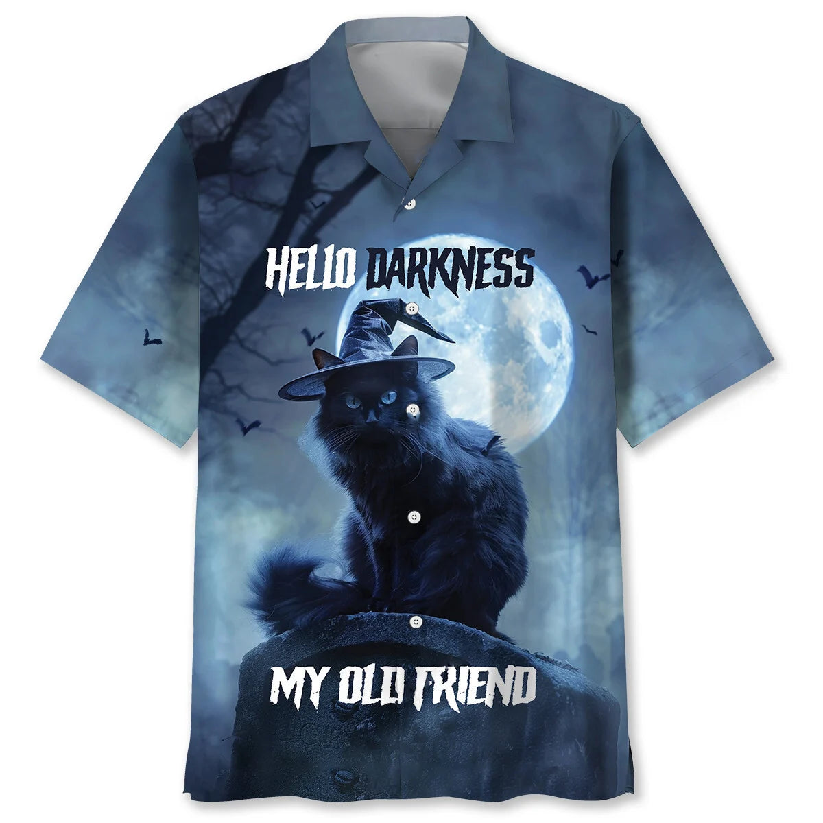 Black Cat Hello Darkness my Old Friend Hawaiian Shirt