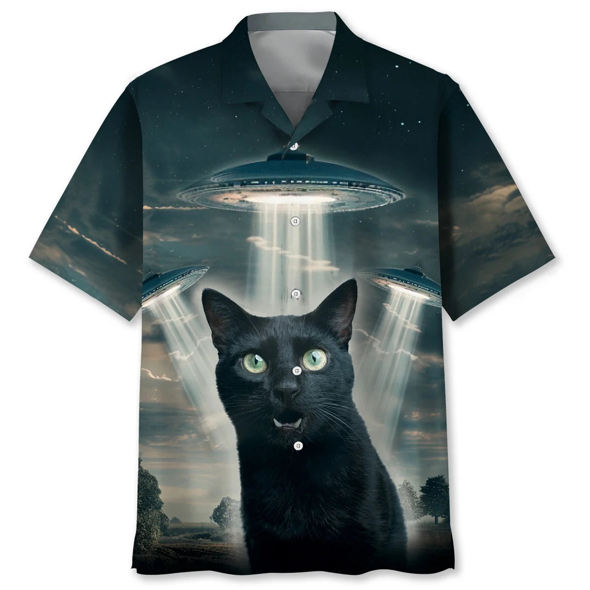 Black Cat Ufo Hawaiian Shirt