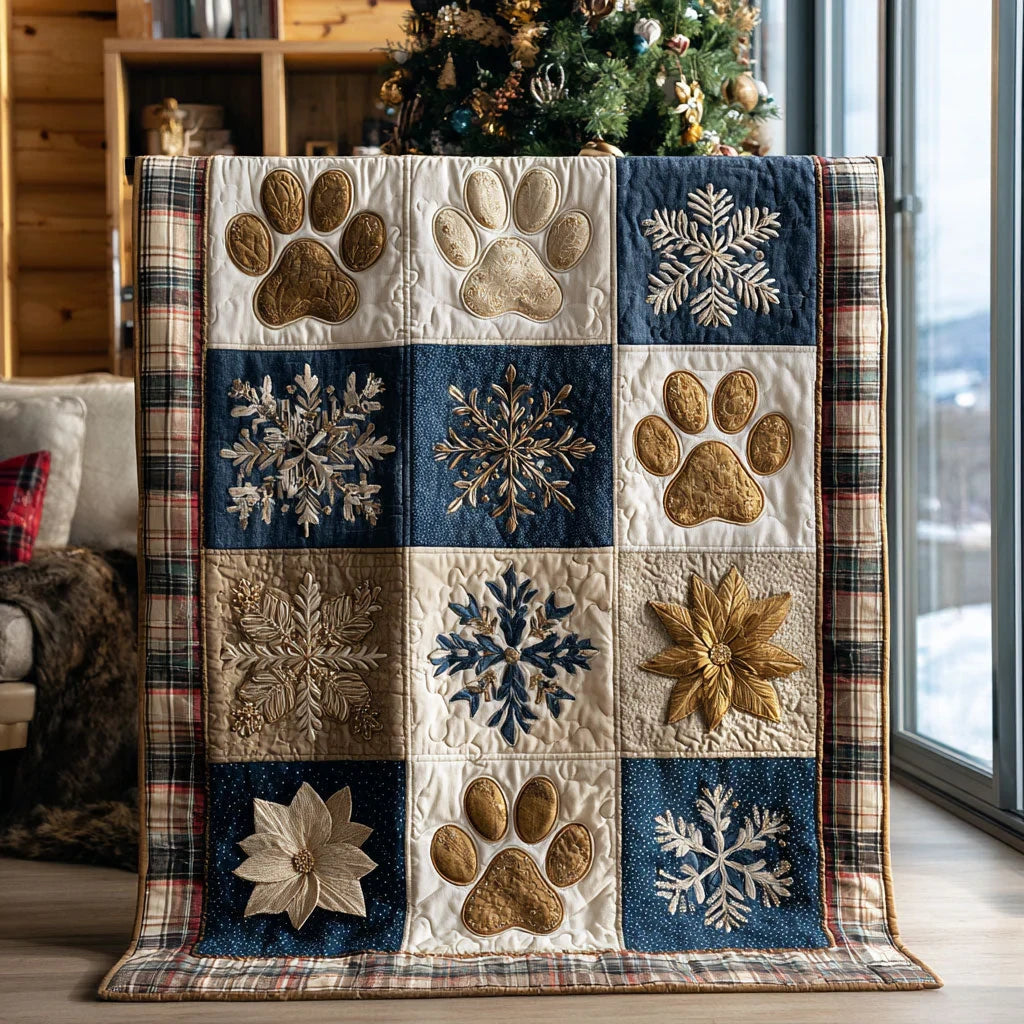 Blue Winter Paws Quilt Blanket