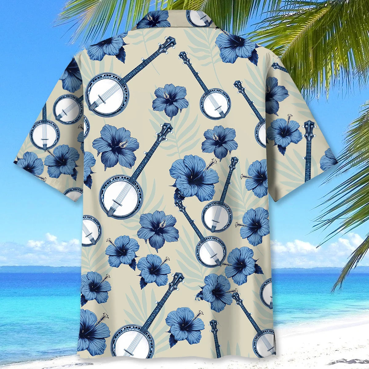 Blue 5 String Banjo Hibiscus Hawaiian Shirt