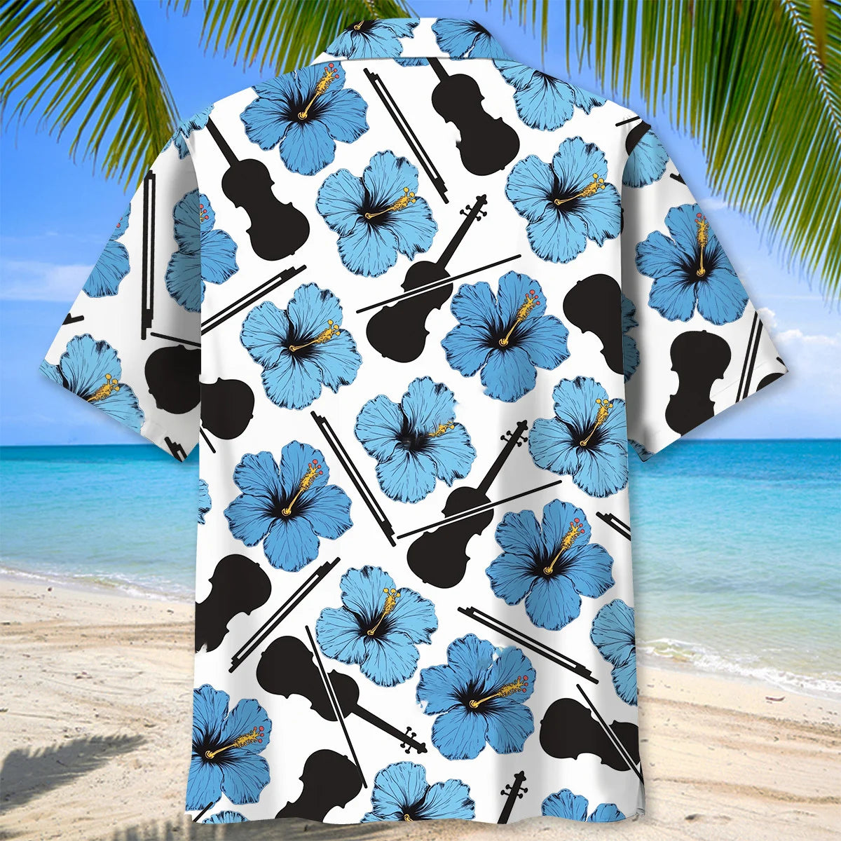 Blue Hibiscus Violin Hawaiian Shirt