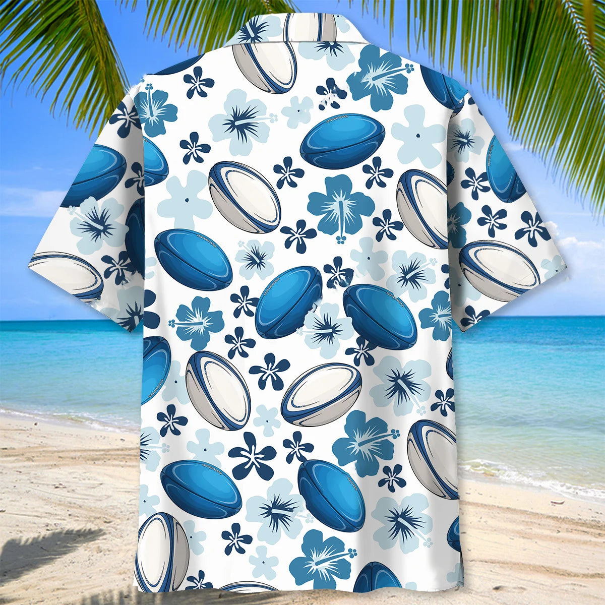 Blue Rugby Hibiscus Hawaiian Shirt