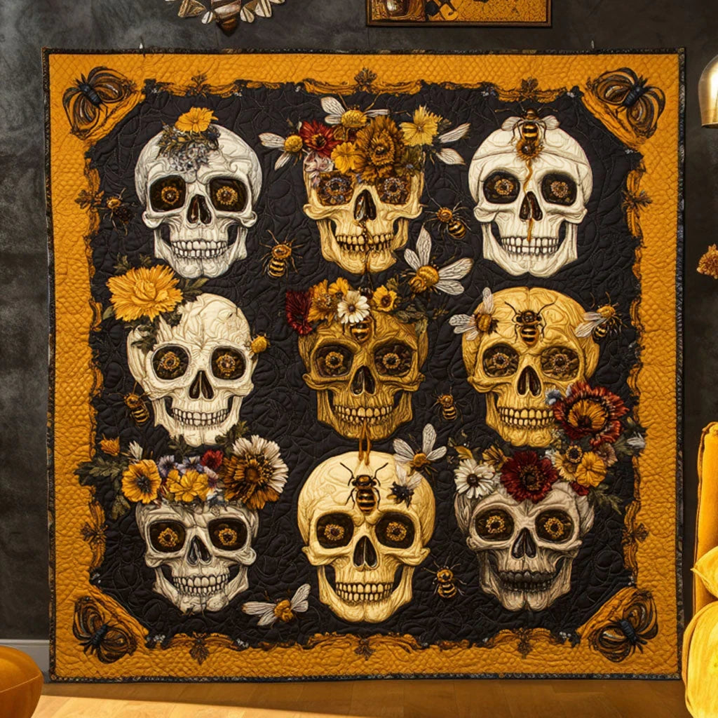 Bright Hive Skull Quilt Blanket