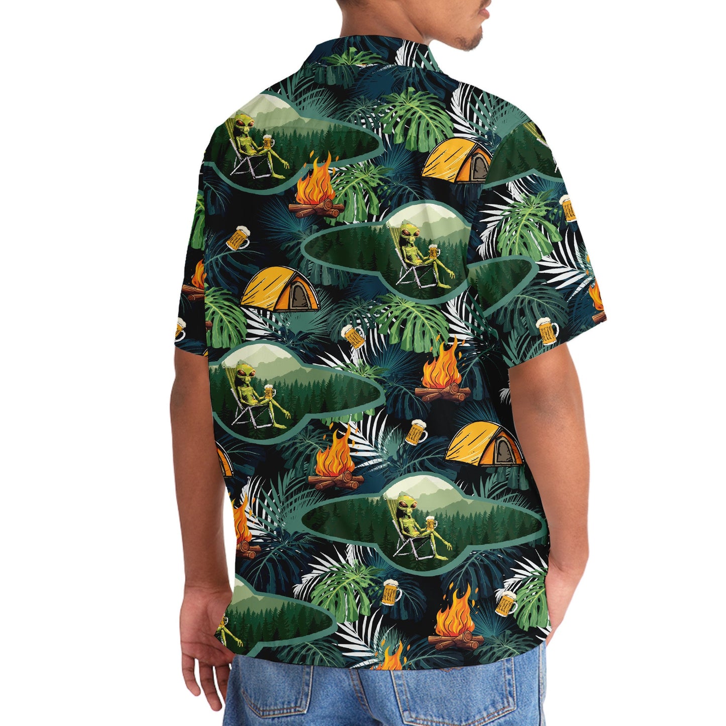 Camping Alien Chillin Beer Hawaiian Shirt - 3XL - hawaiian shirt