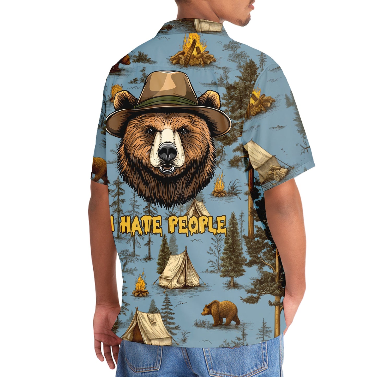 Camping Bear I Hate People Hawaiian Shirt
