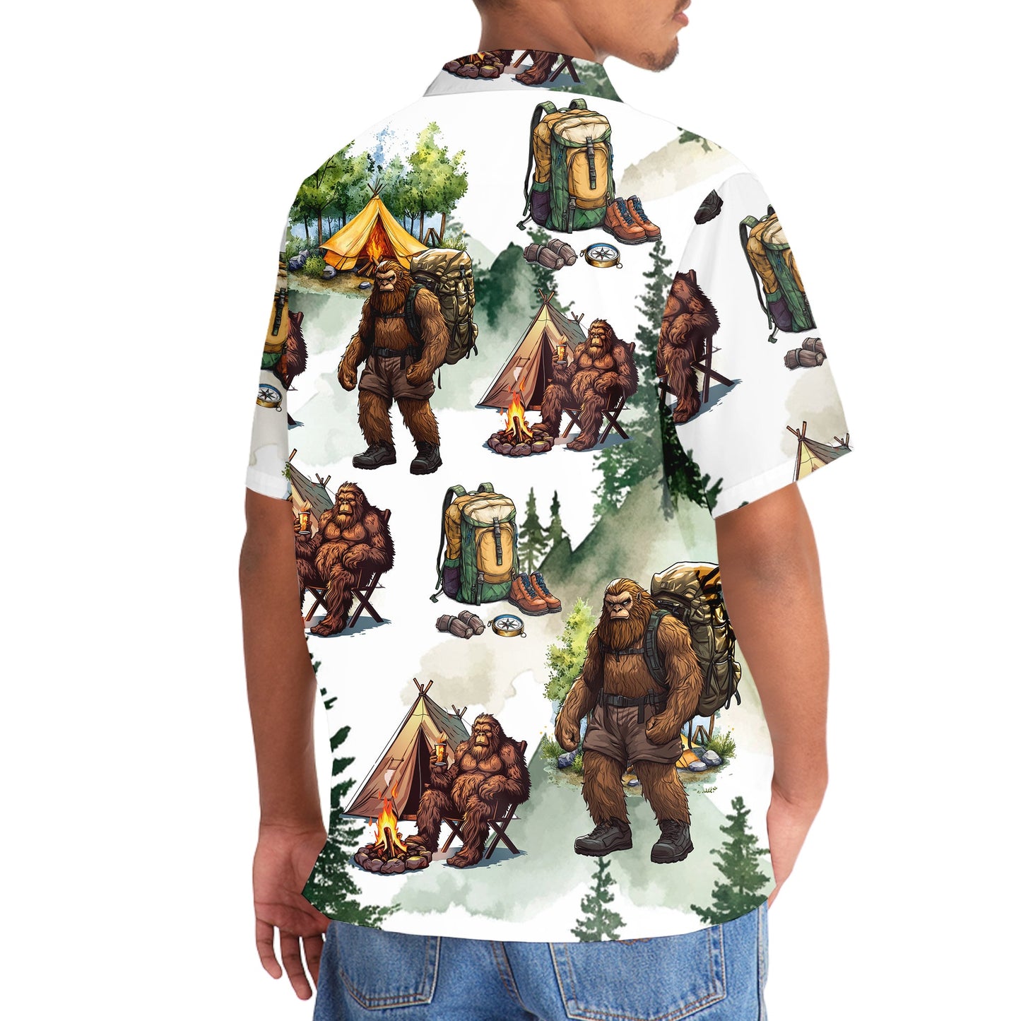 Camping Bigfoot Mountain Tree Hawaiian Shirt - 3XL - hawaiian shirt