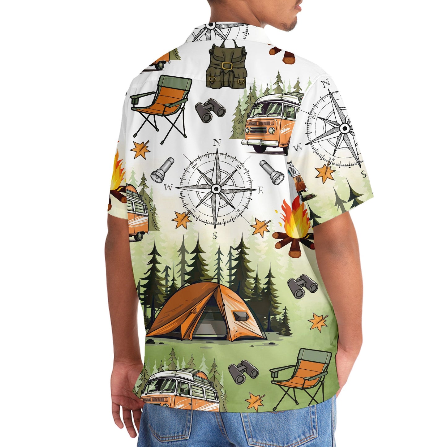 Camping Tent Compass Hawaiian Shirt - 3XL - hawaiian shirt