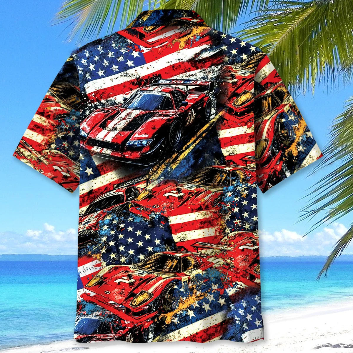 Car Racing American Flag Hawaiian Shirt