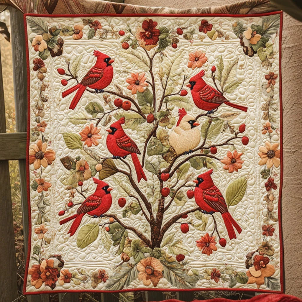 Cardinal Scarlet Leaves Quilt Blanket