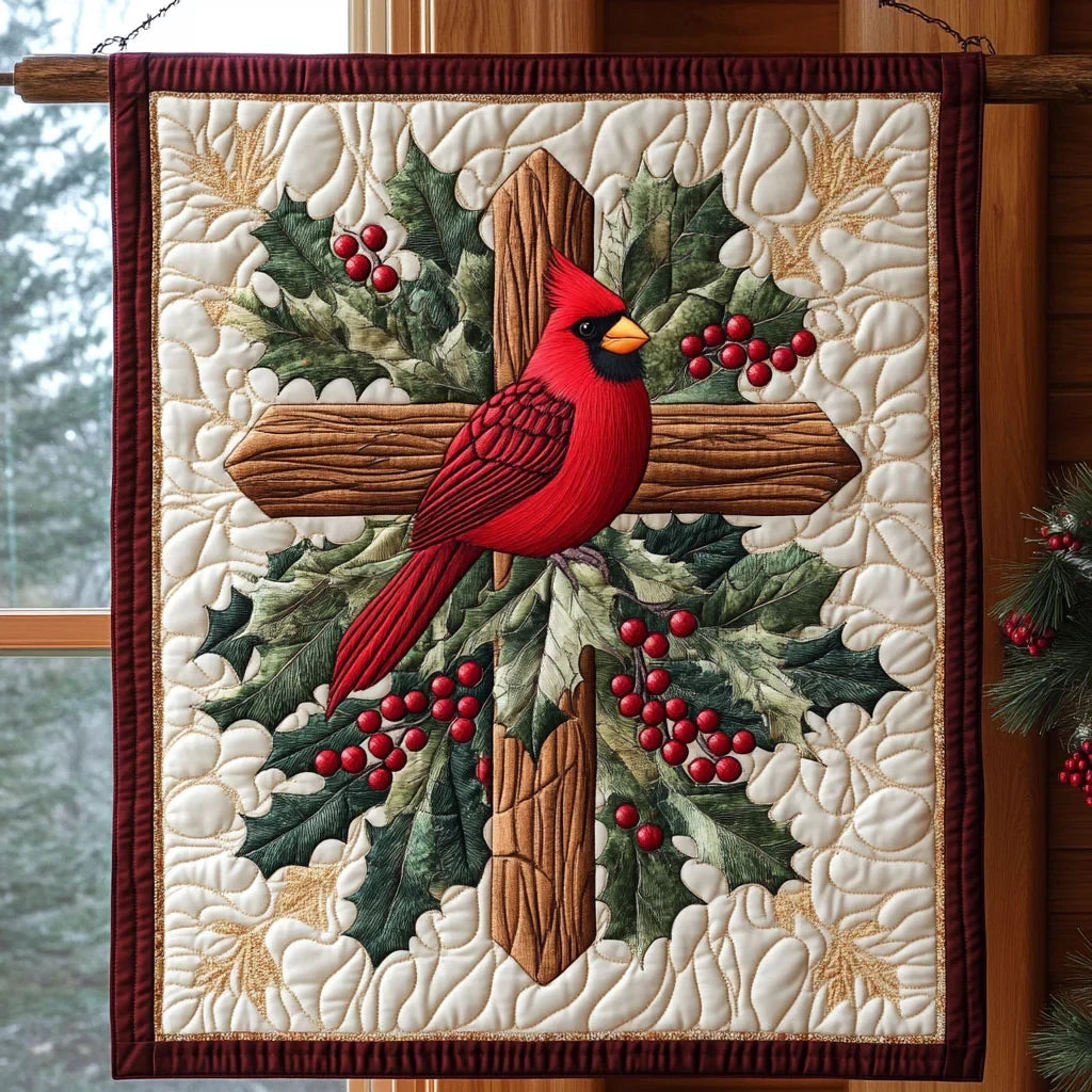 Cardinal & Wooden Cross Quilt Blanket