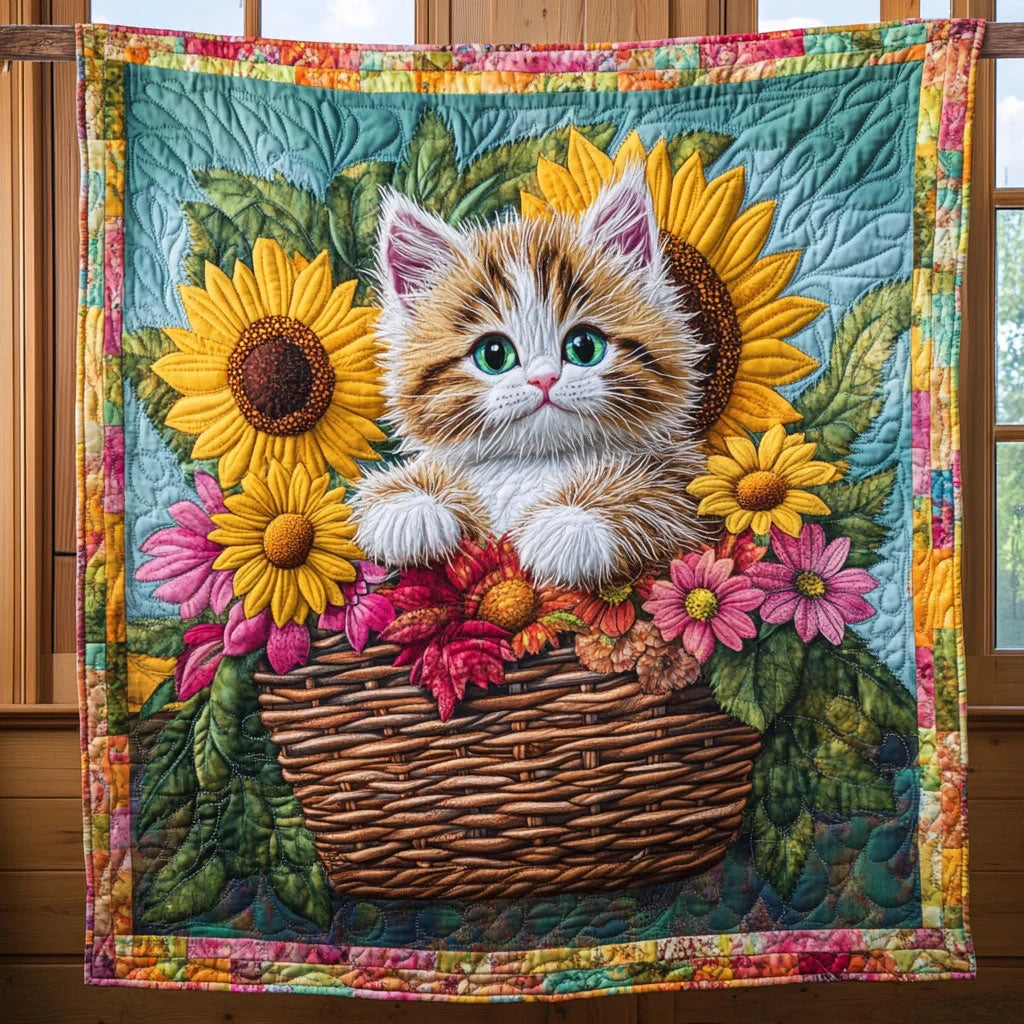 Cat And Basket Quilt Blanket