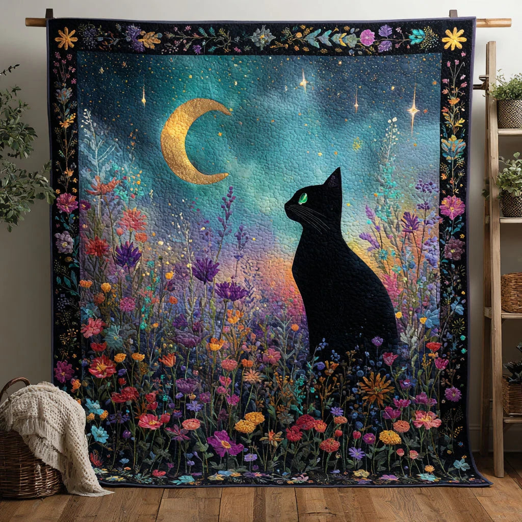 Cat In Bloom Garden Quilt Blanket