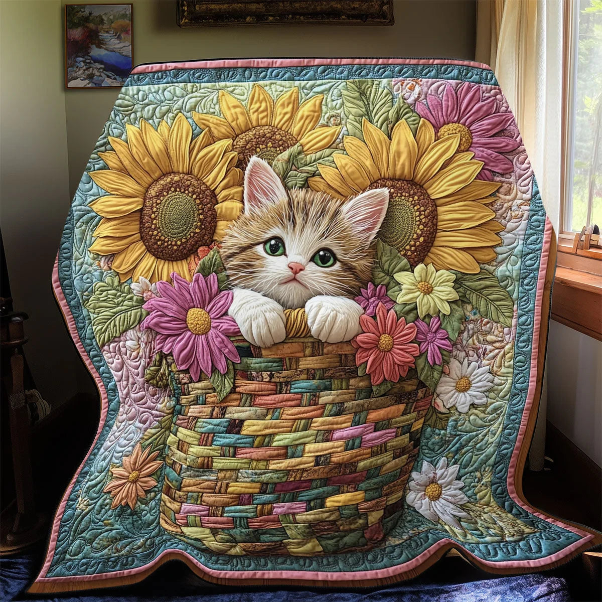 Cat Peeking Quilt Blanket