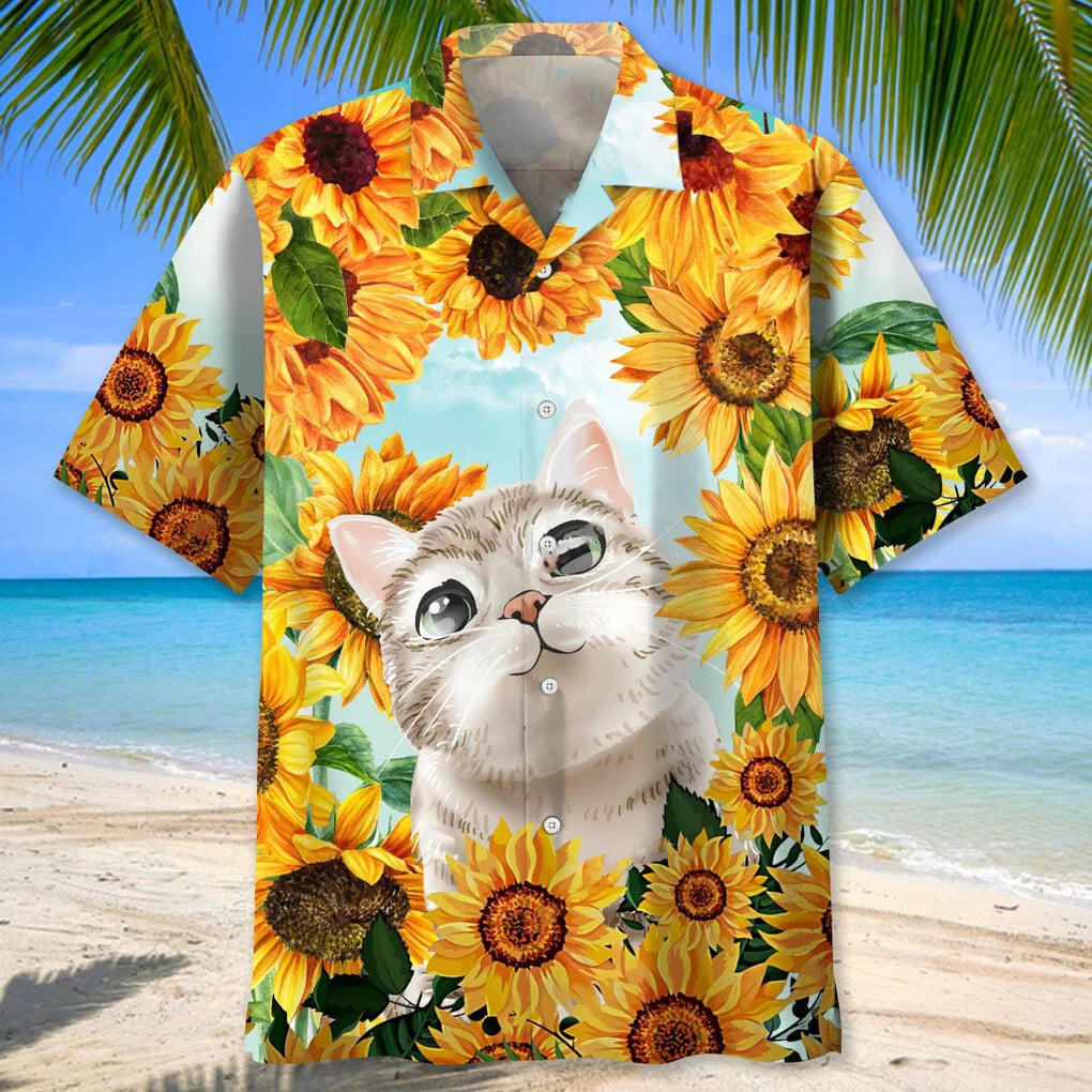 Cat Sunflower Hawaiian Shirt