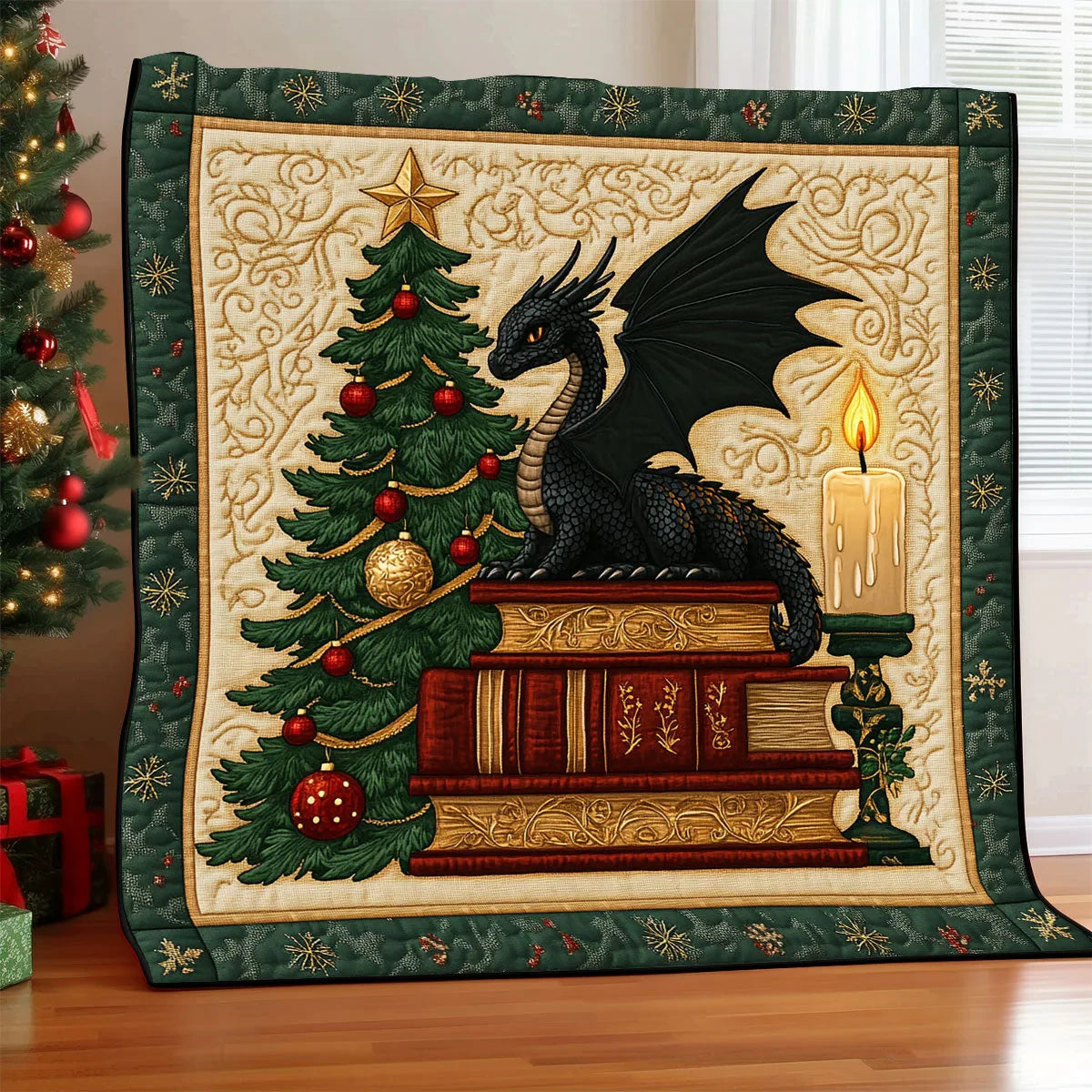 Christmas Dragon Book Quilt Blanket
