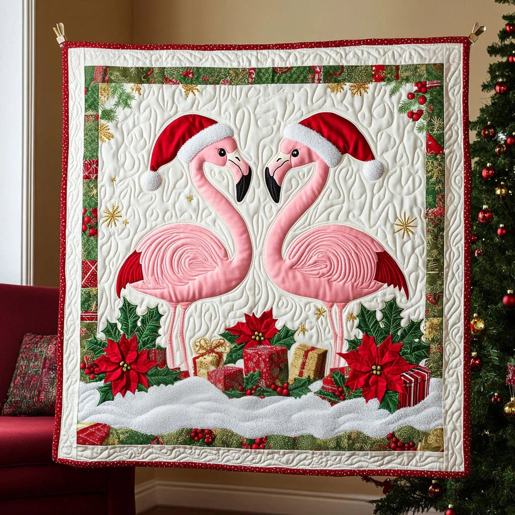 Christmas Holiday Flamingo Quilt Blanket