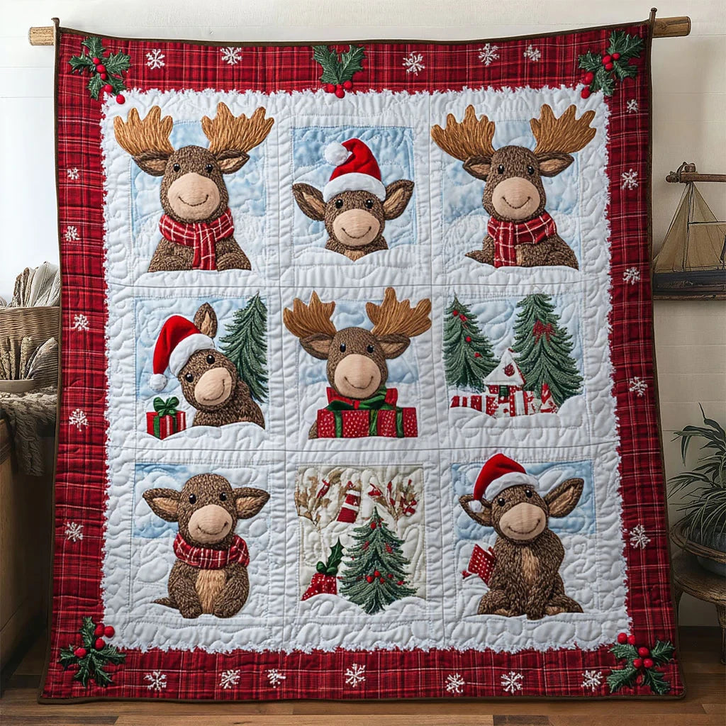 Christmas Moose Star Quilt Blanket