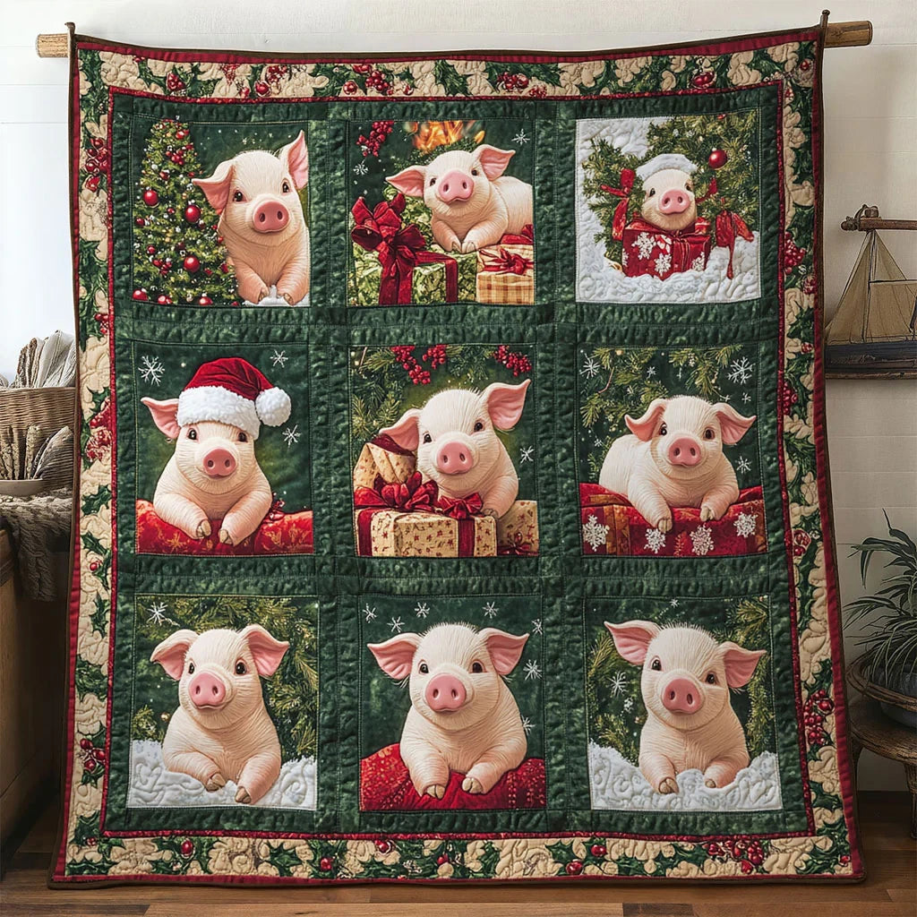 Christmas Pig Quilt Blanket