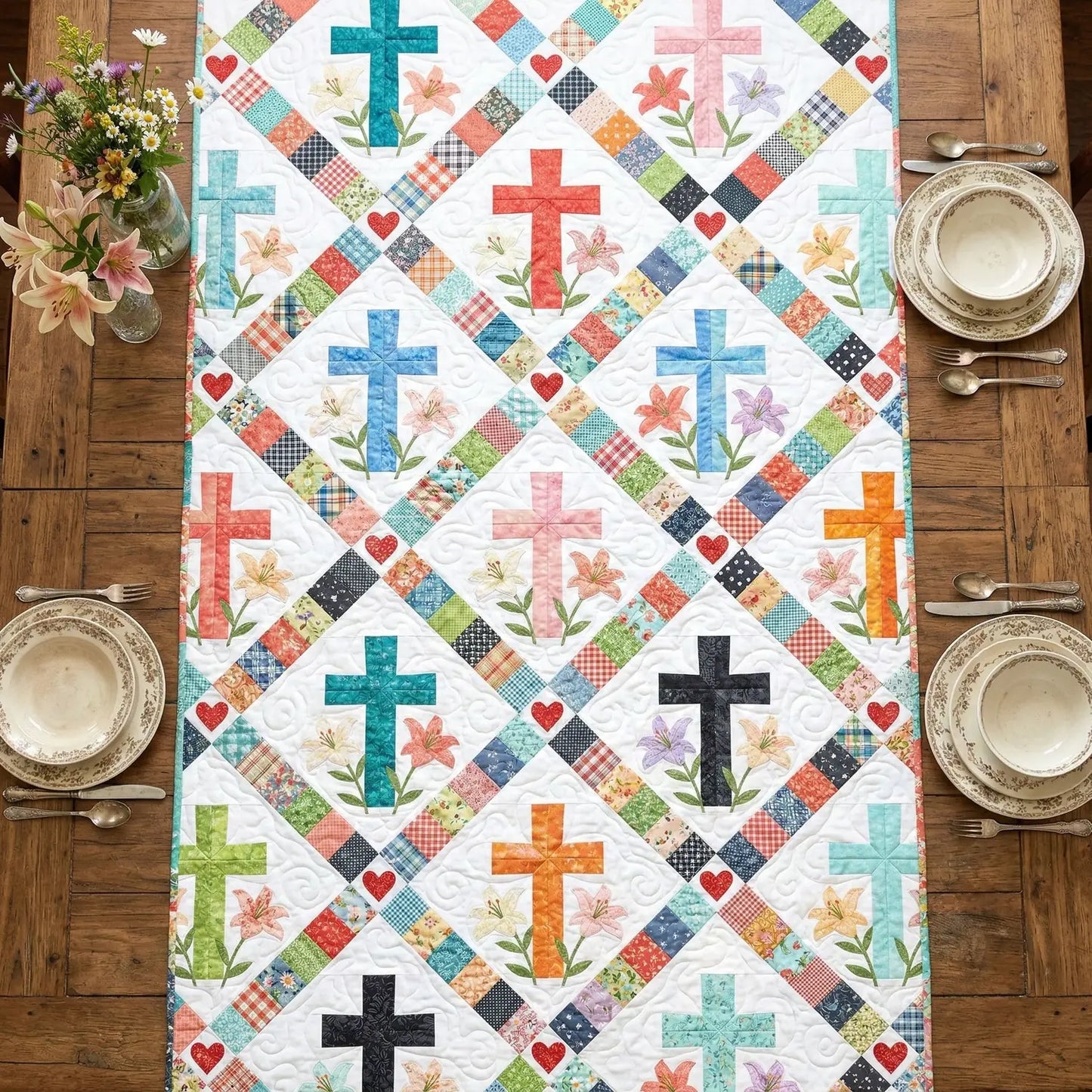 Classic Cross Quilted Table Runner