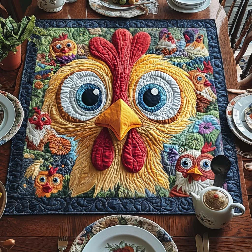 Cluck Charm Quilted Table Topper