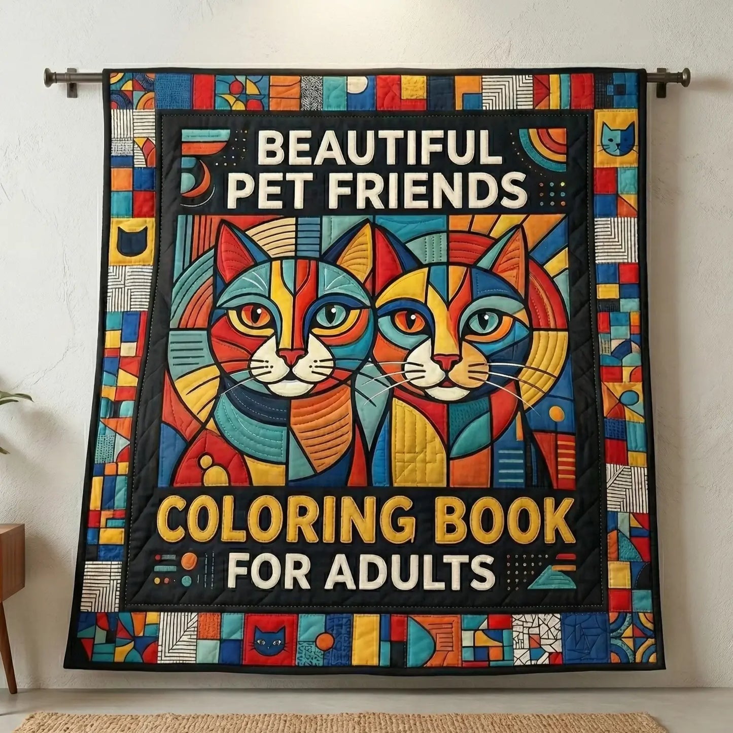 Colorful Cat Art Quilt Blanket