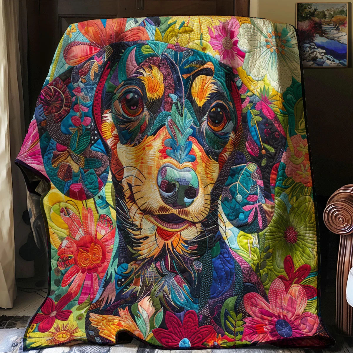 Colorful Dachshund Quilt Blanket