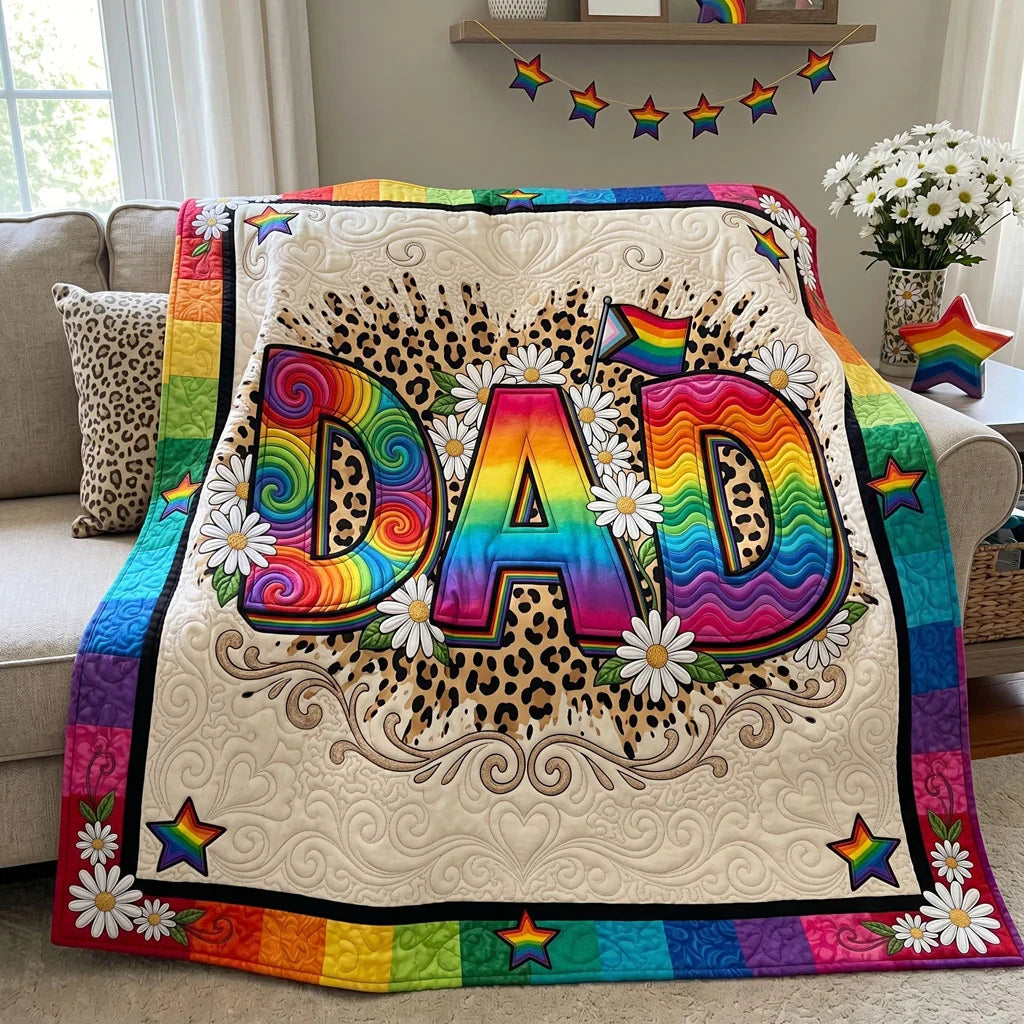 Colorful Pride Dad Quilt Blanket