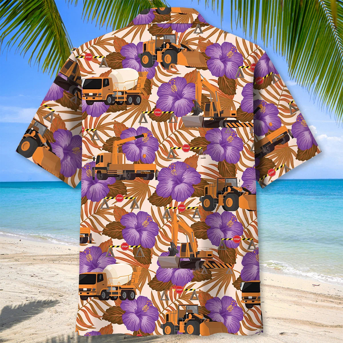 Construction Dad Vehicles Orange Hawaiian Shirt