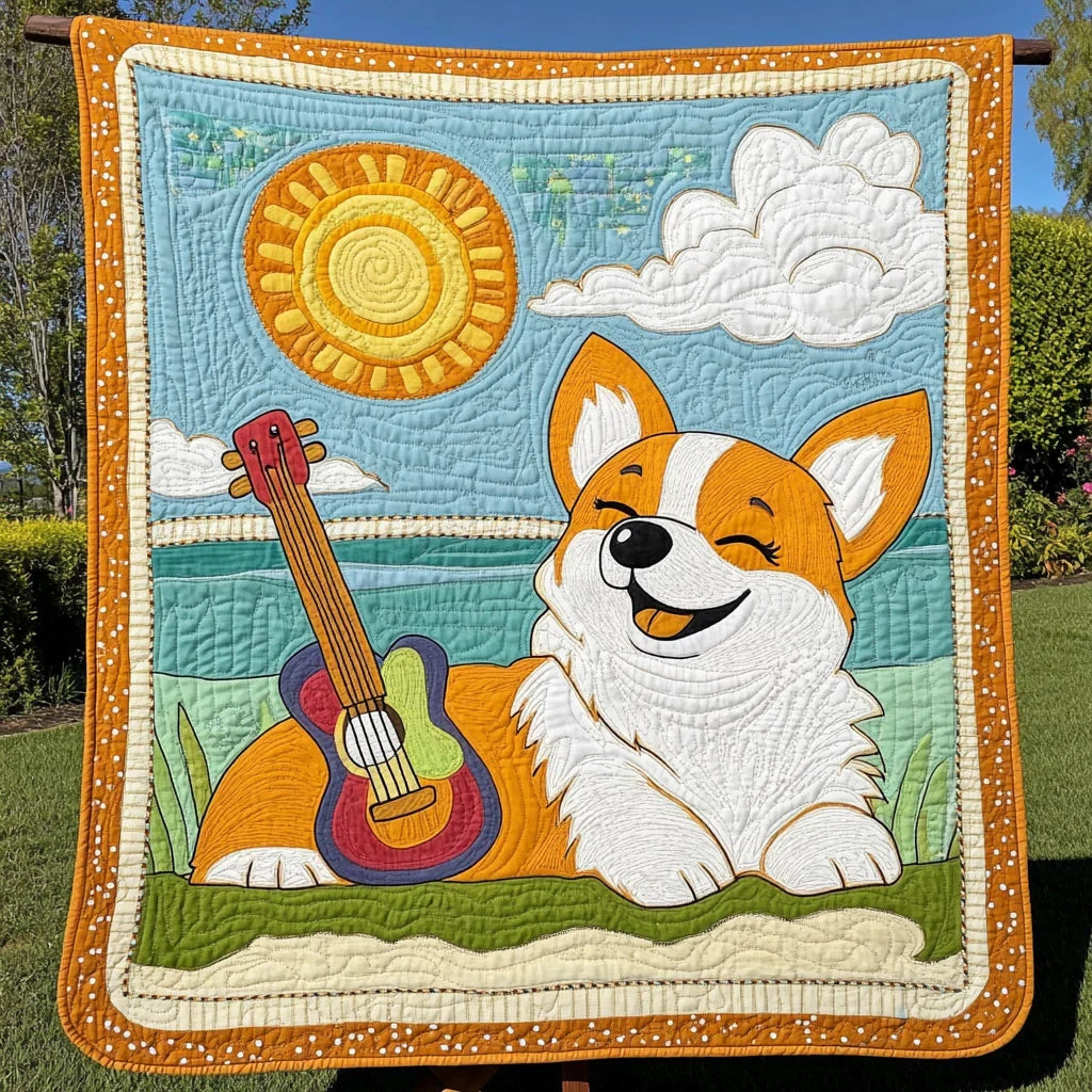 Corgi Summer Joy Quilt Blanket