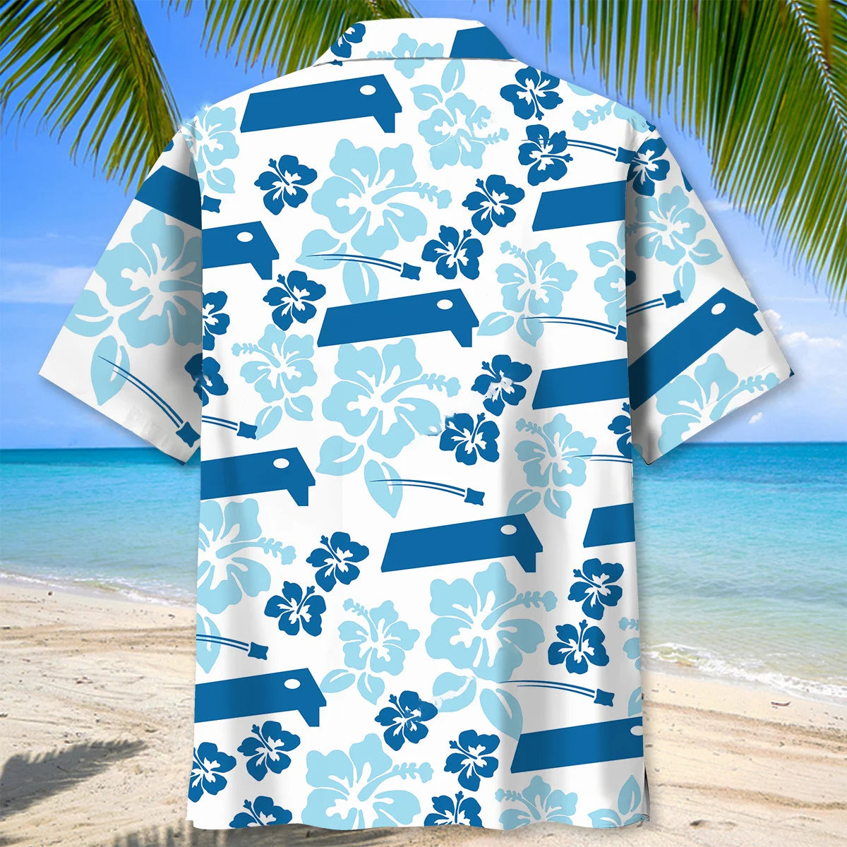 Cornhole Hibiscus Blue Hawaiian Shirt