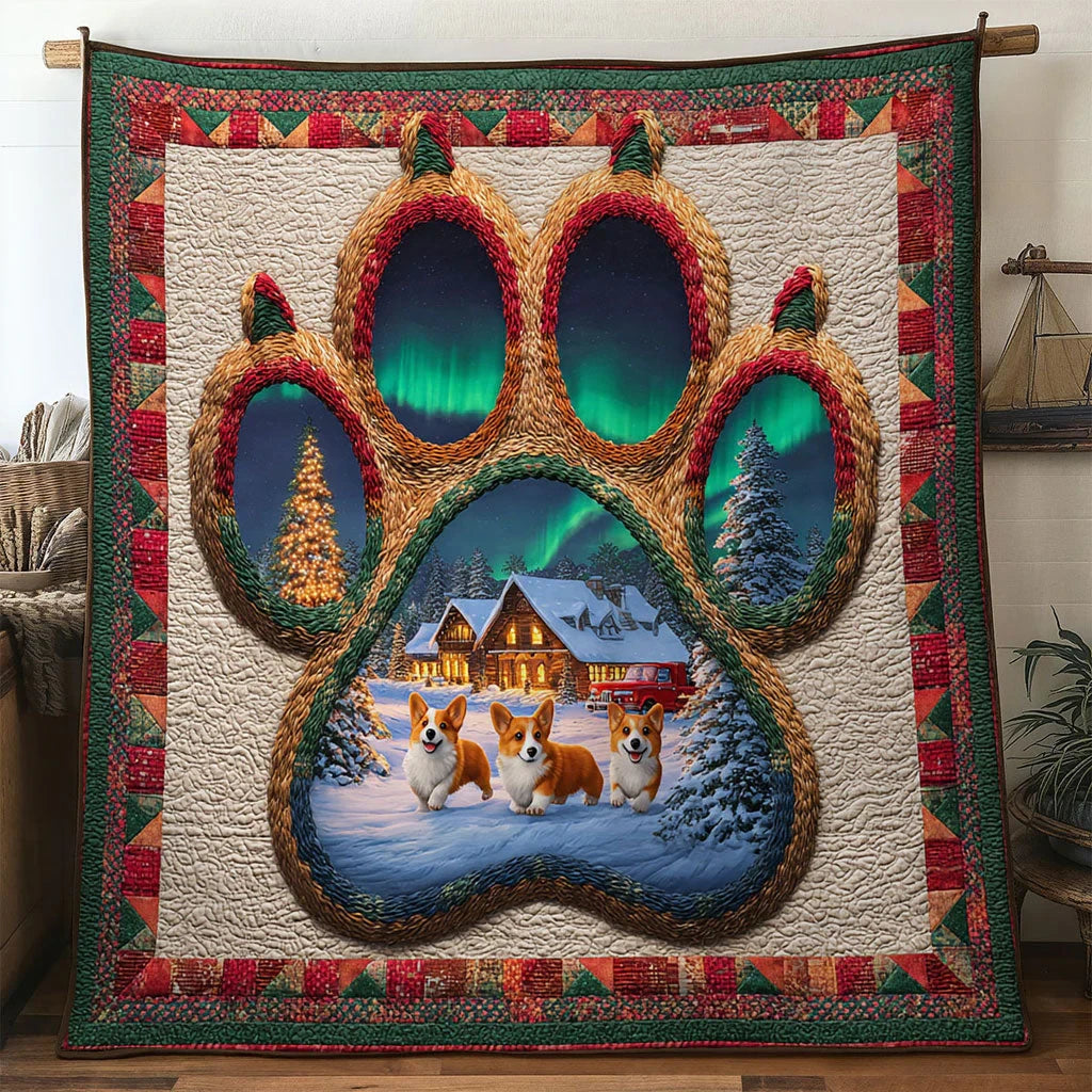 Cozy Cabin Corgi Paw Quilt Blanket
