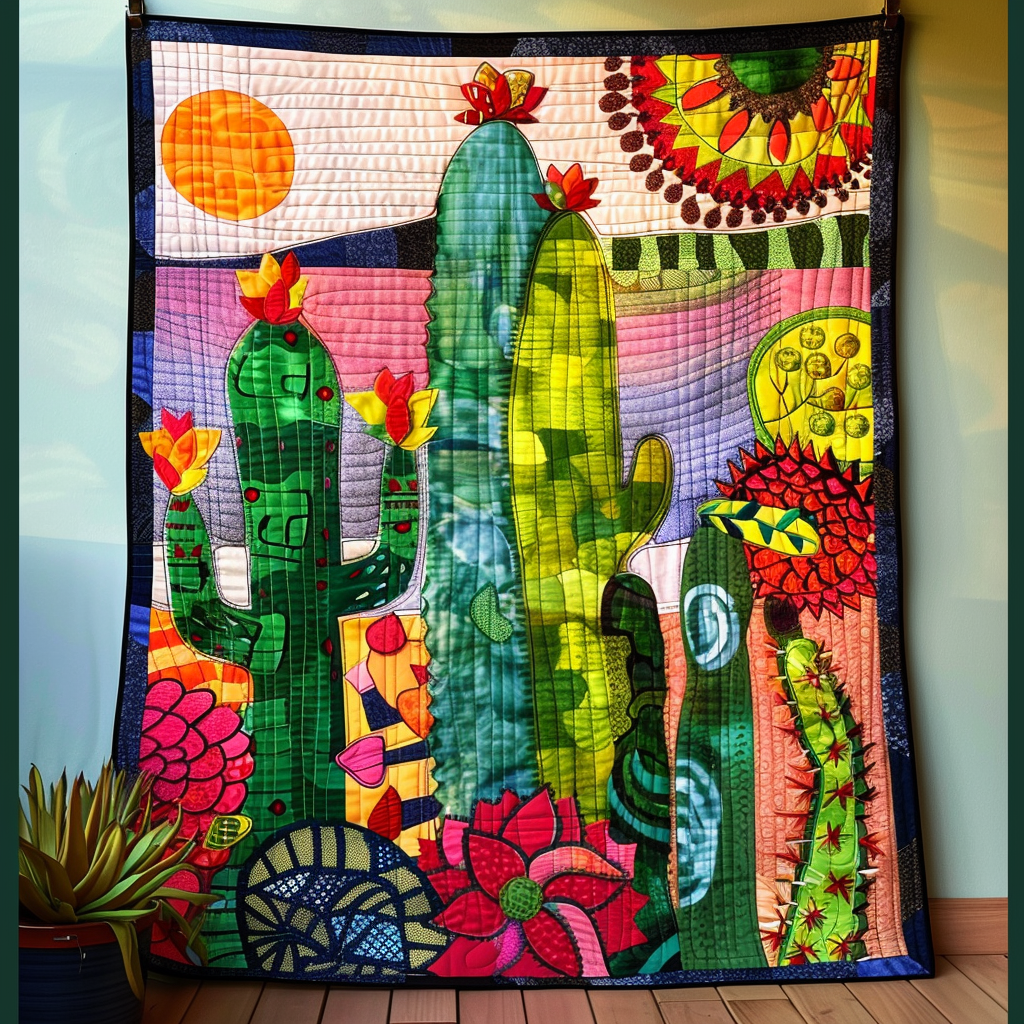 Desert Flora Cactus Quilted Blanket - Throw (55" x 60")