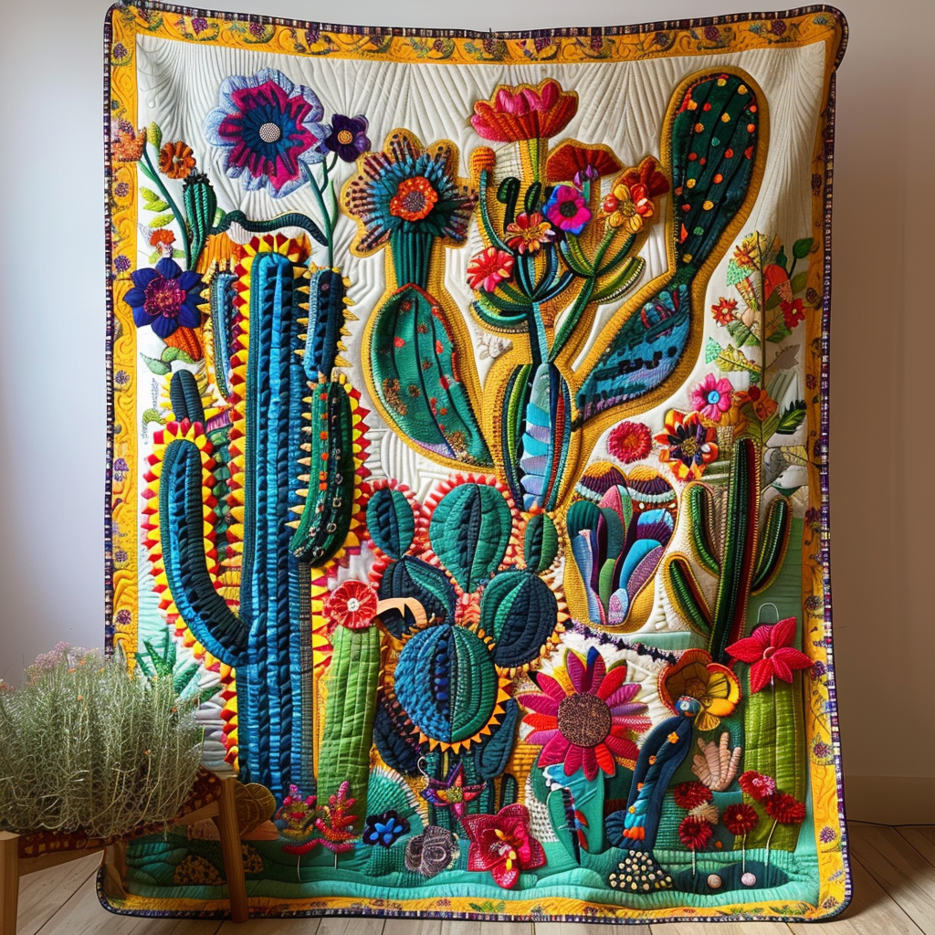 Lush Cacti Fantasy Quilted Blanket - Throw (55" x 60")