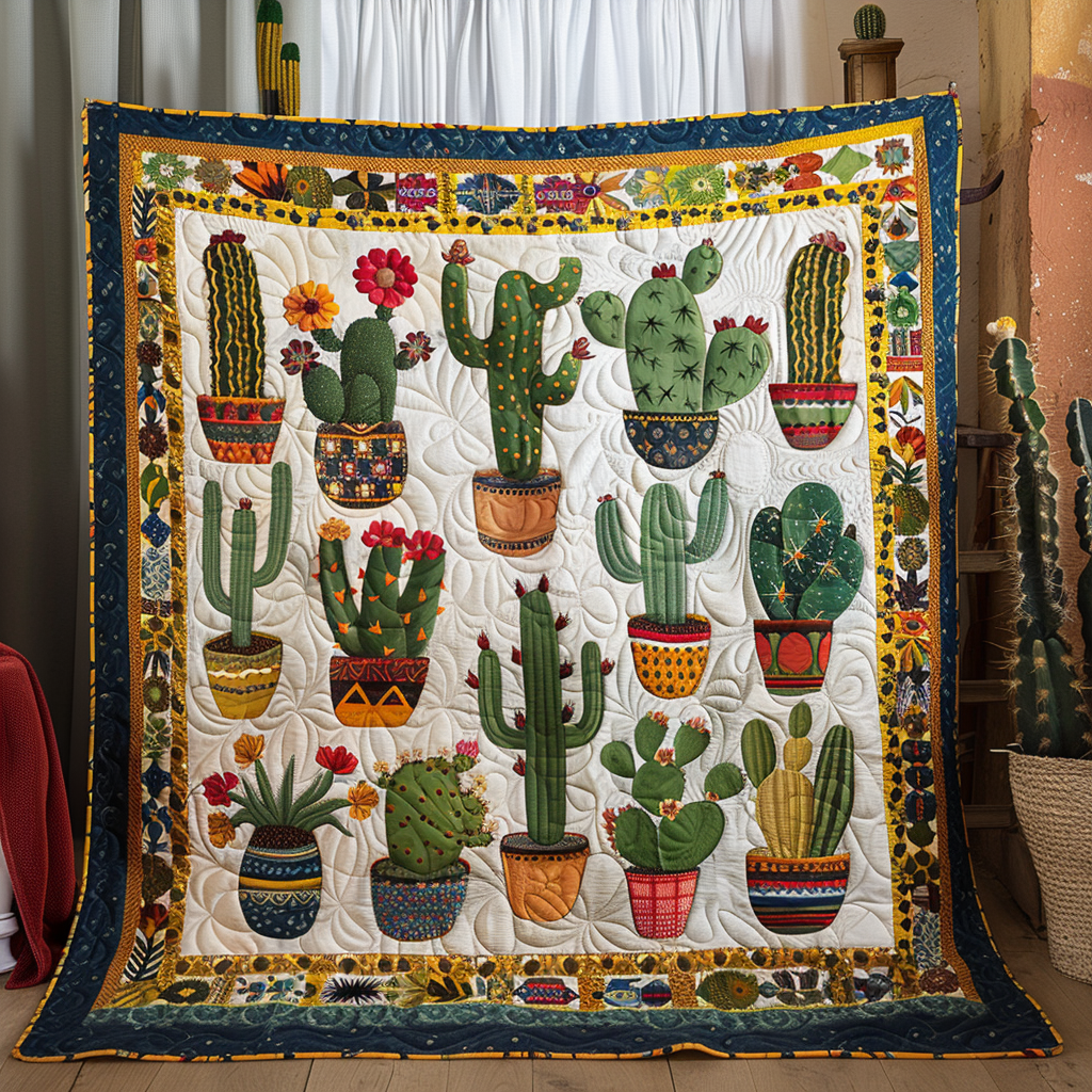 Tropical Cactus Paradise Quilted Blanket - Throw (55" x 60")