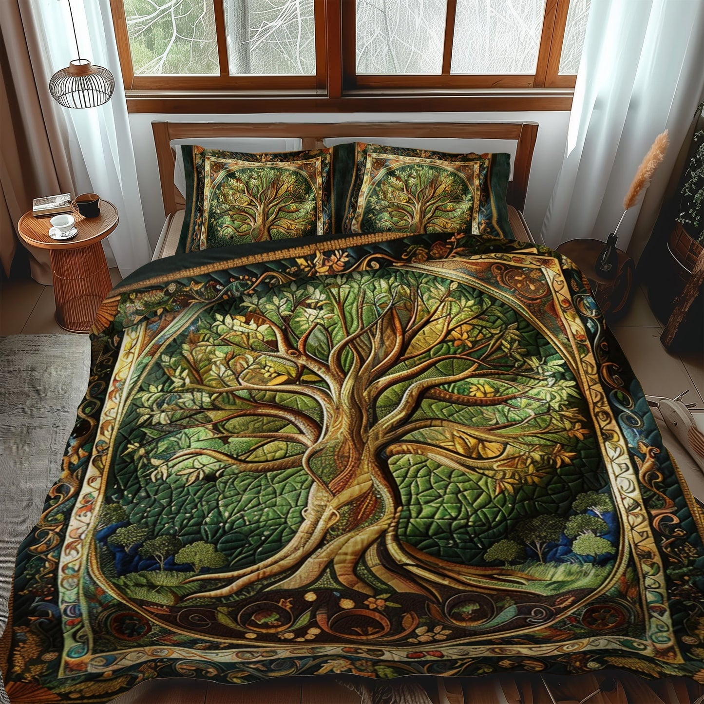 Vibrant Tree of Life 3-Piece Quilted Bedding Set - Single (59" x 70")