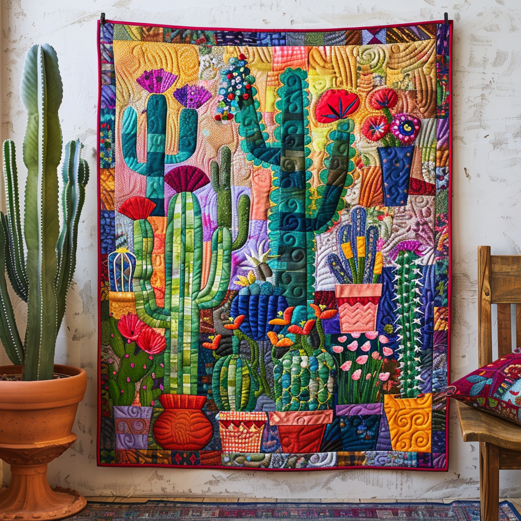 Artistic Cactus Landscape Quilted Blanket - Throw (55" x 60")