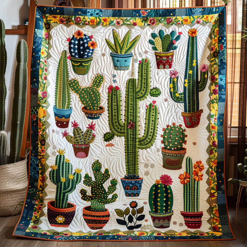 Desert Cactus Quilted Blanket - Throw (55" x 60")