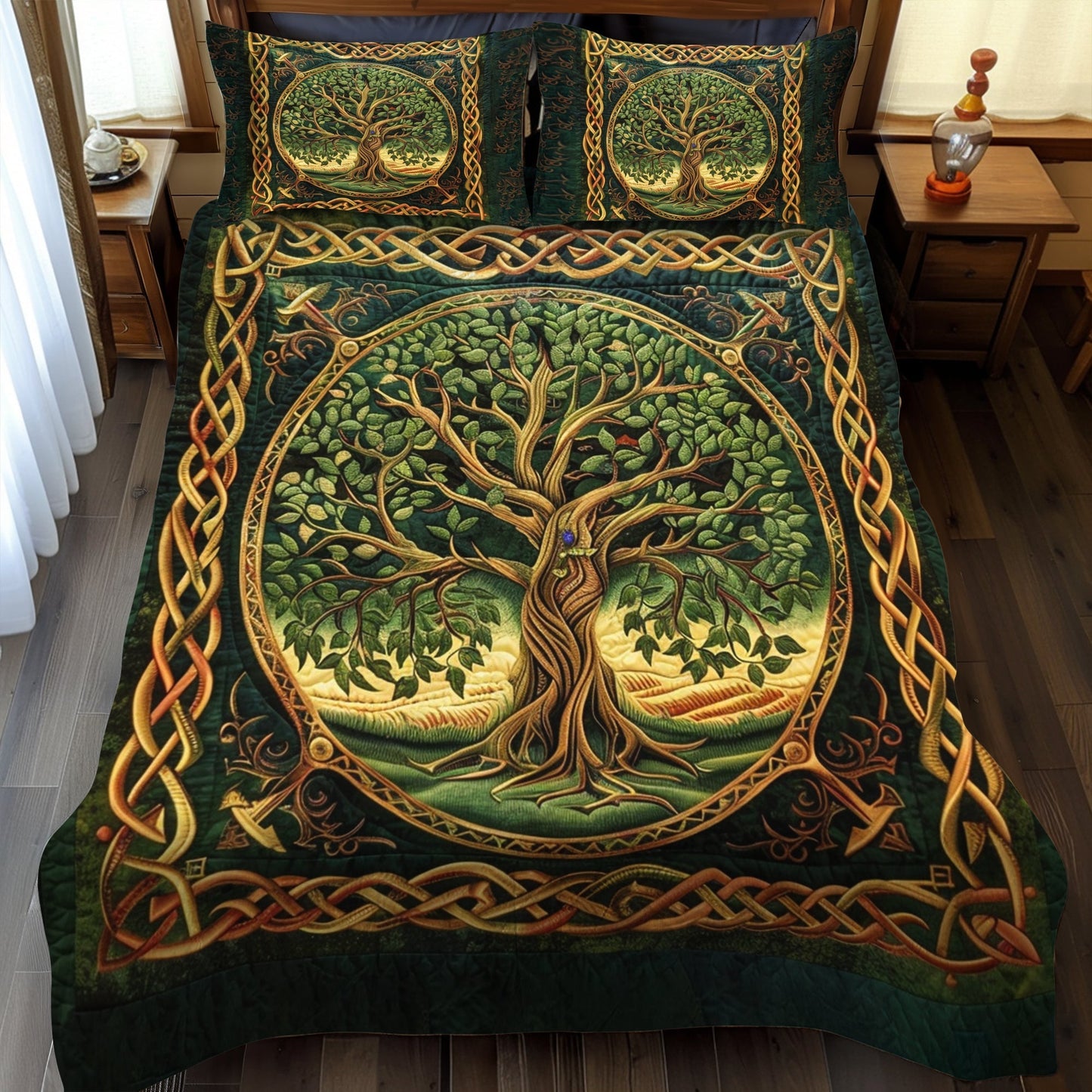 Majestic Tree of Life Celtic 3-Piece Quilted Bedding Set - Single (59" x 70")