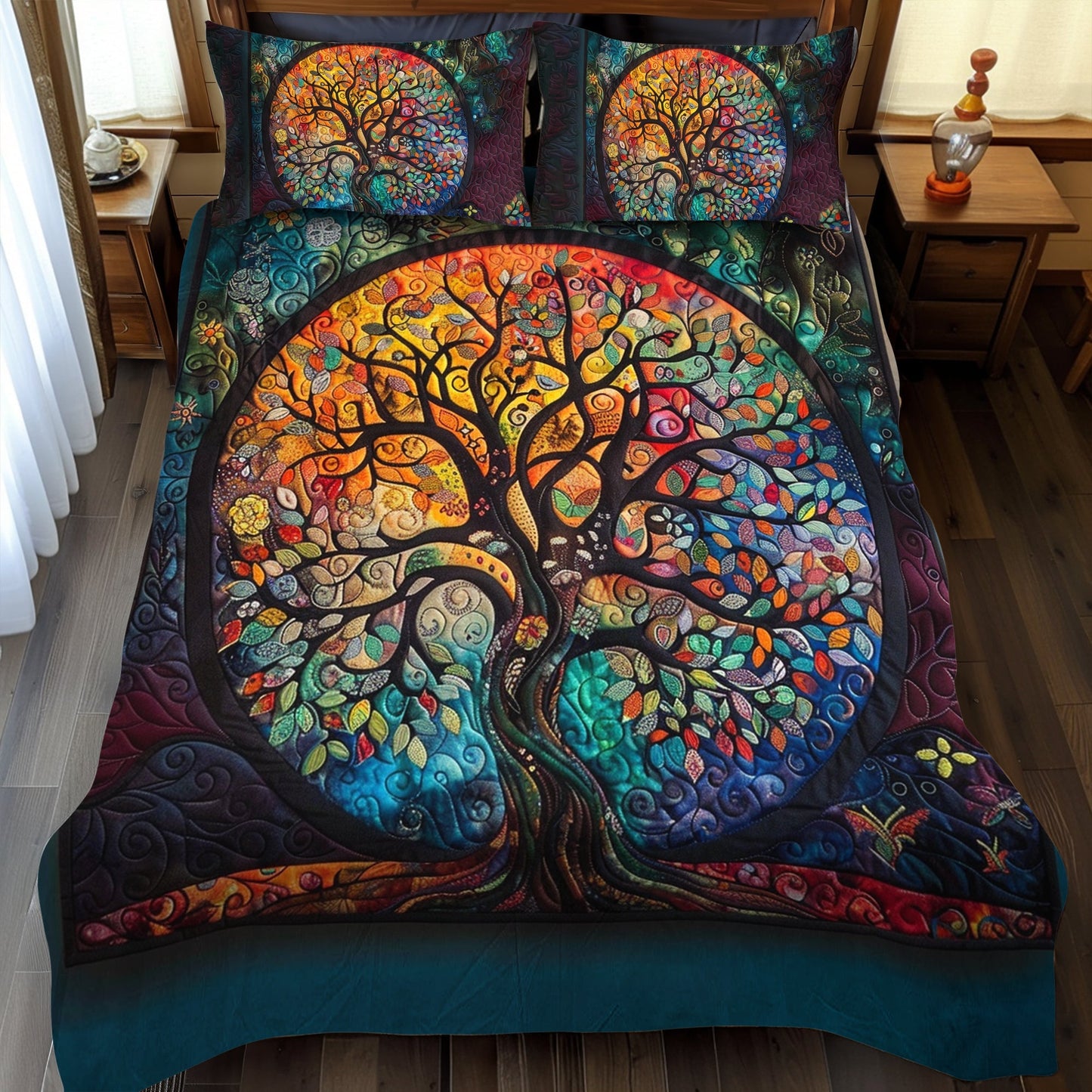 Intricate Celtic Tree of Life 3-Piece Quilted Bedding Set - Single (59" x 70")