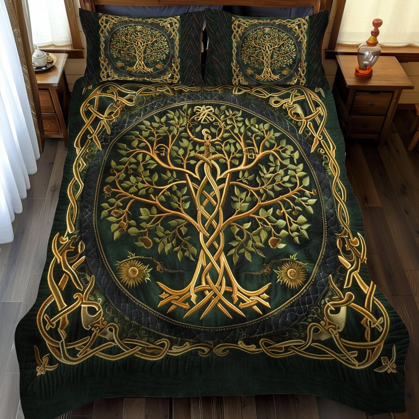 Celtic Heritage Tree of Life 3-Piece Quilted Bedding Set - Single (59" x 70")