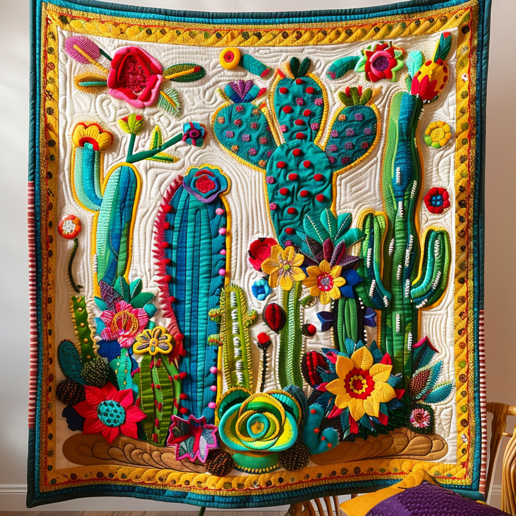 Flora Cactus Quilted Blanket - Throw (55" x 60")