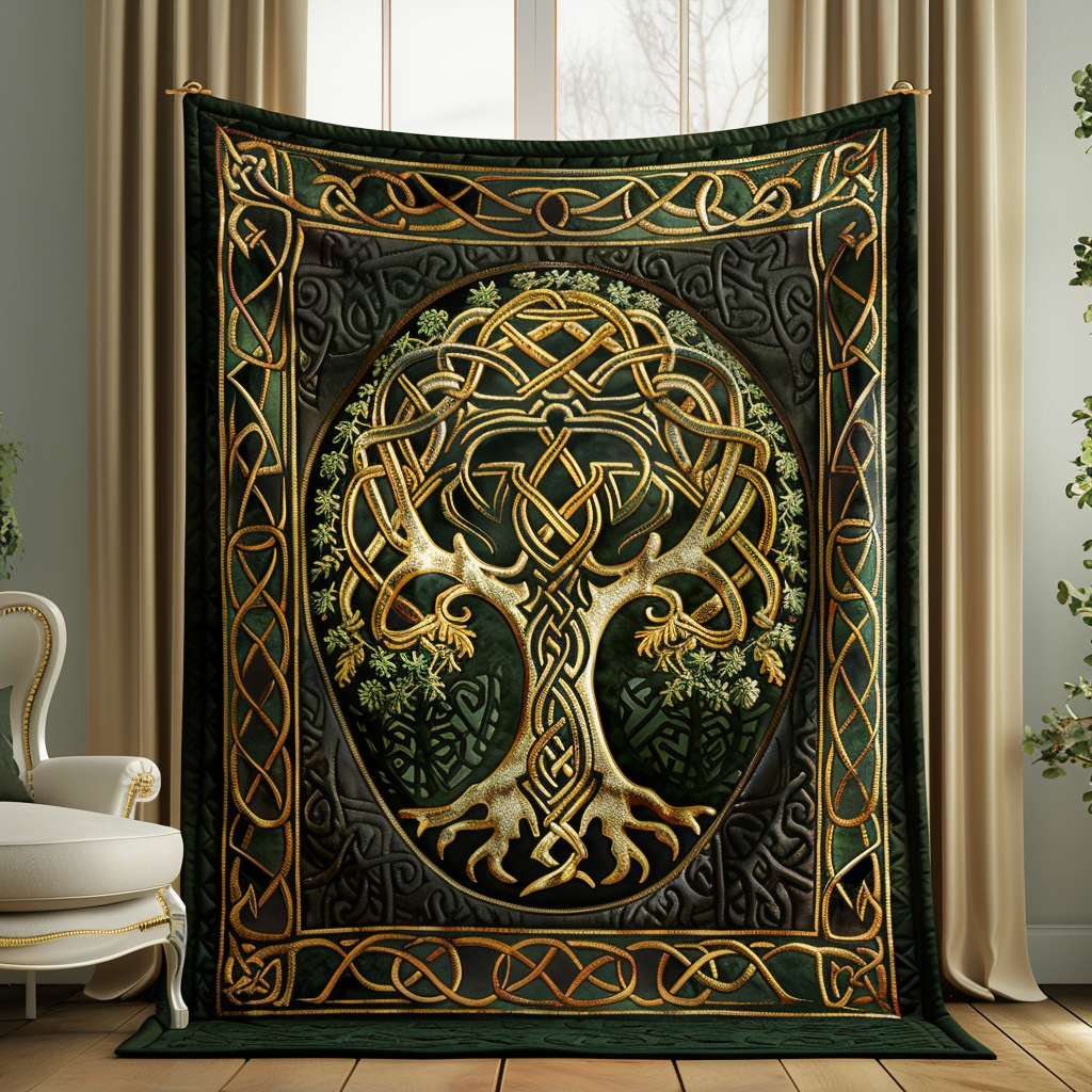 Artisan Celtic Tree Of Life Quilted Blanket - Throw (55" x 60")