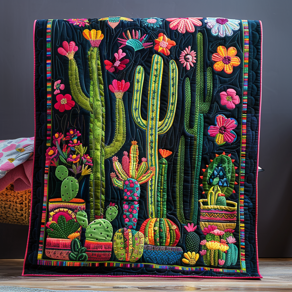 Blooming Cactus Vibrant Quilted Blanket - Throw (55" x 60")
