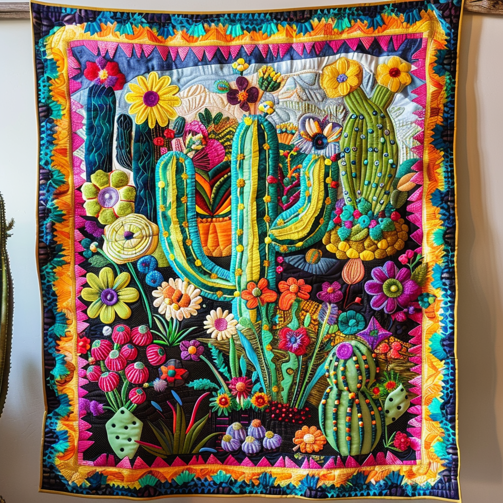 Desert Bloom Cactus Quilted Blanket - Throw (55" x 60")