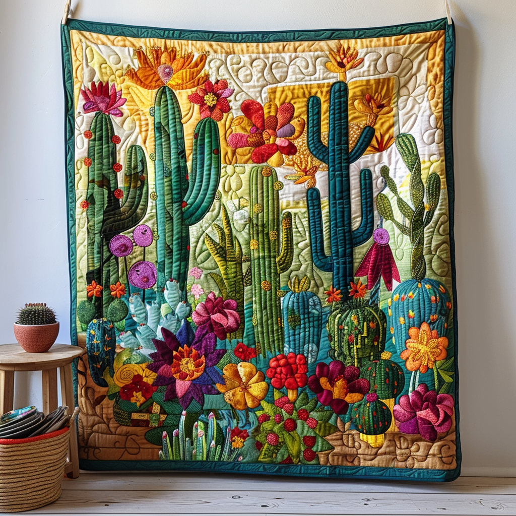 Desert Flower Cactus Explosion Quilted Blanket - Throw (55" x 60")