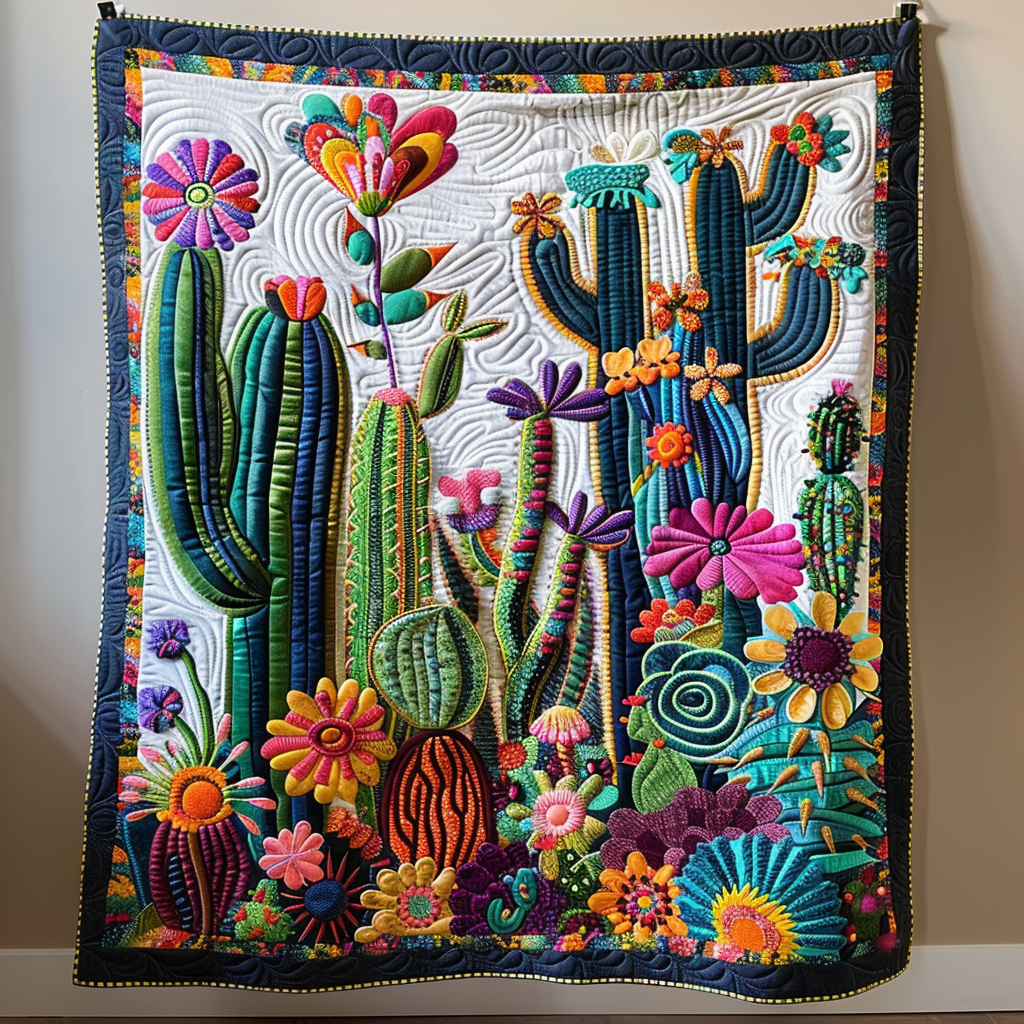 Flowering Cactus Quilted Blanket - Throw (55" x 60")