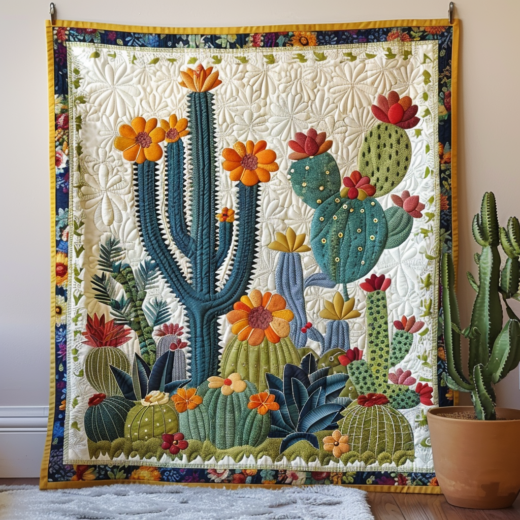 Cactus Blooming Quilted Blanket - Throw (55" x 60")