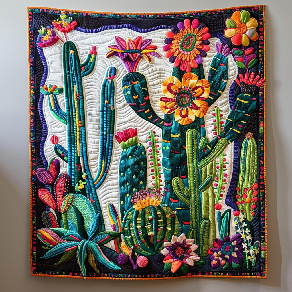 Lively Cactus Garden Quilted Blanket - Throw (55" x 60")