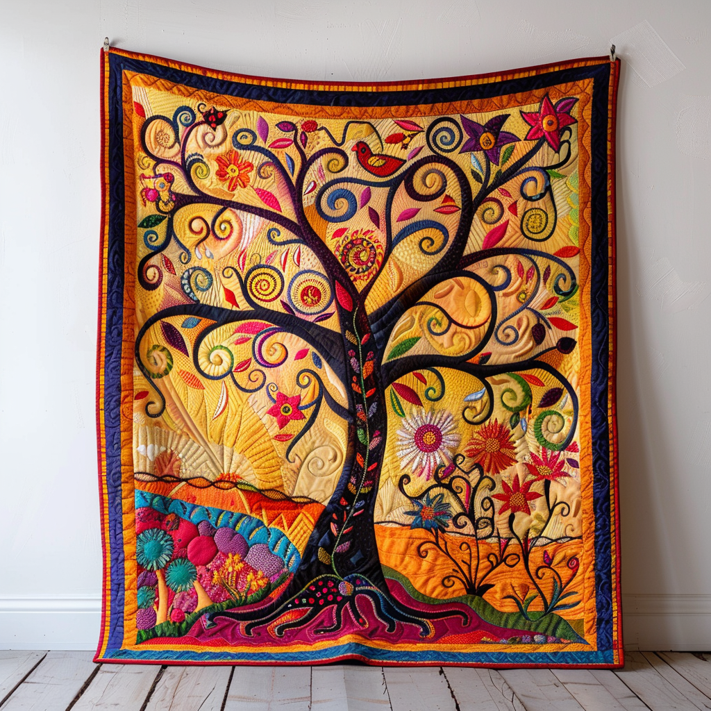 Colorful Tree of Life Art Quilted Blanket - Throw (55" x 60")